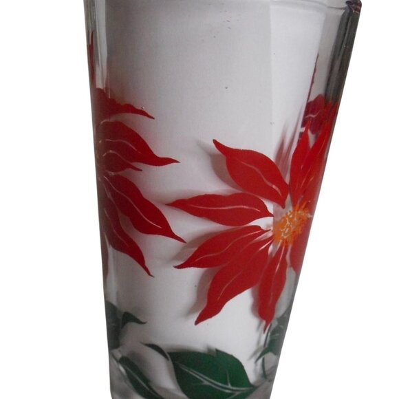 MCM Peanut Butter Juice Glass Tumbler Dark Red Poinsettia Estate find 5" #7 - Picture 4 of 5